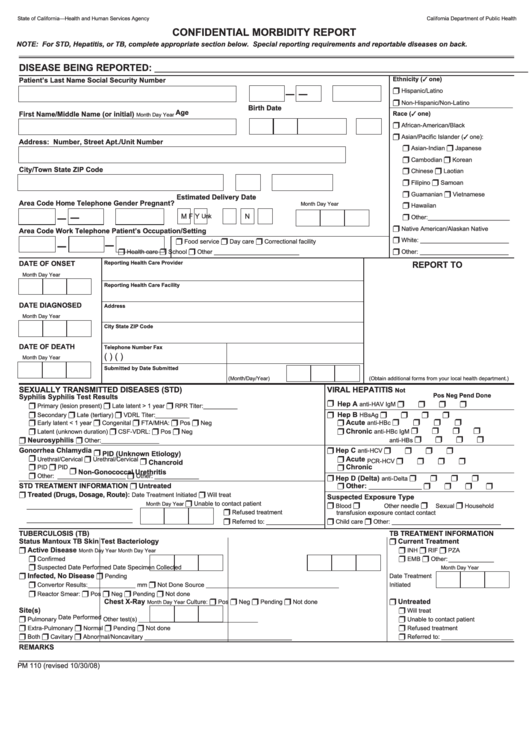 Fillable California Department Of Public Health Confidential Morbidity Report Printable pdf