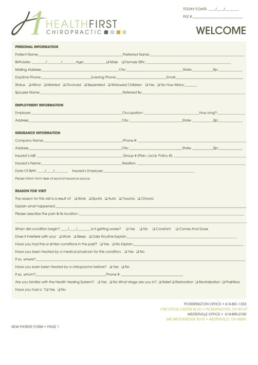 New Patient Form Printable pdf