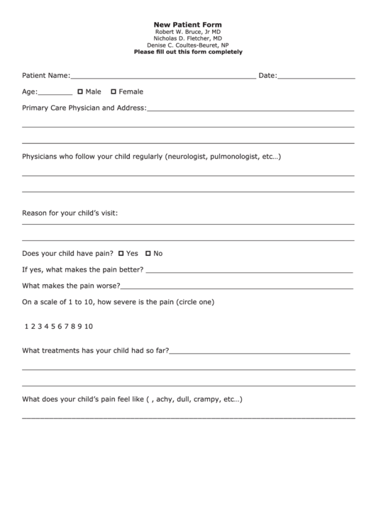 New Patient Form Printable pdf