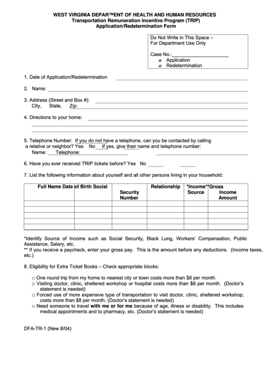 Change 335 - Form Dfa-tr-1 - Transportation Remuneration Incentive Program (trip) Application/redetermination Form