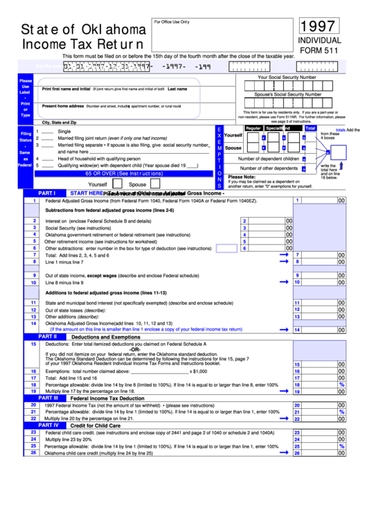 State Of Oklahoma Tax Return printable pdf download