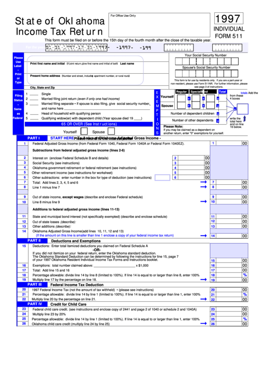 State Of Oklahoma Income Tax Return Printable Pdf Download