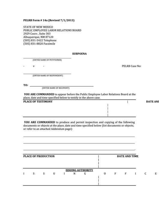 Pelrb Form #14a Printable pdf