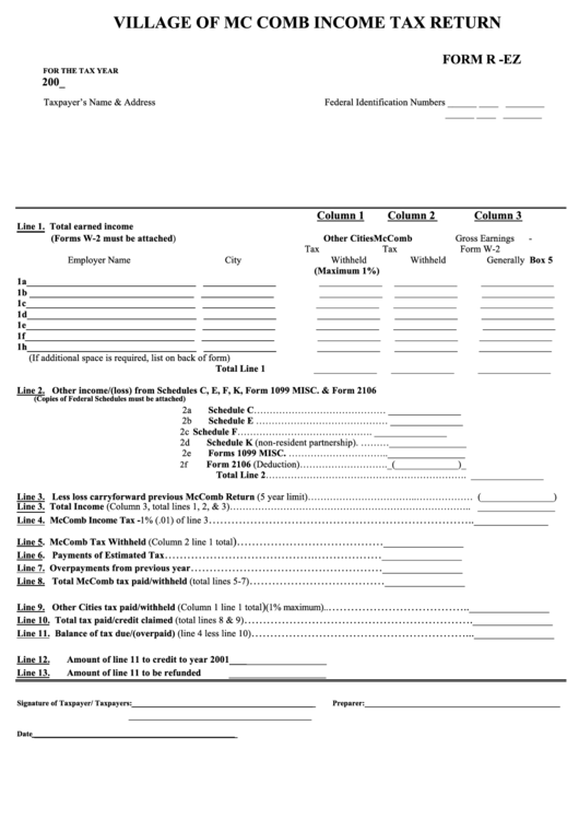 Form R -Ez Income Tax Return Printable pdf