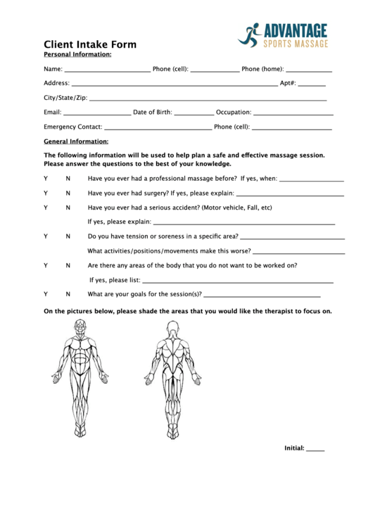 Client Intake Form Printable pdf