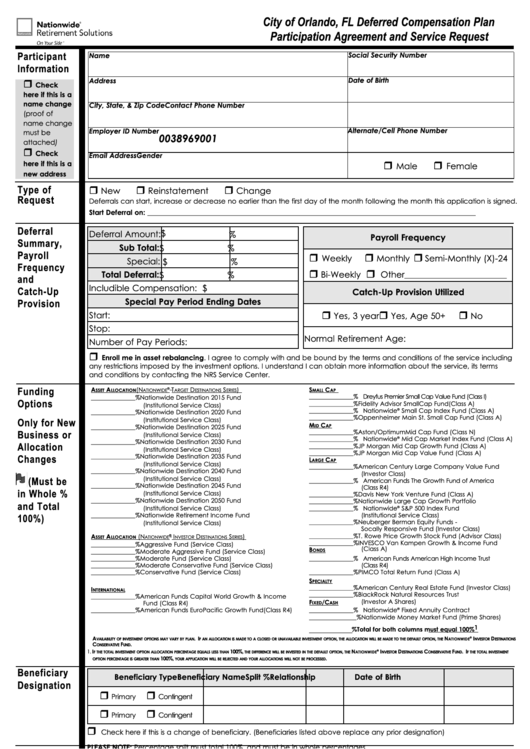 Form Dc-4329-0412 - Nationwide 457 Enrollment Form - City Of Orlando