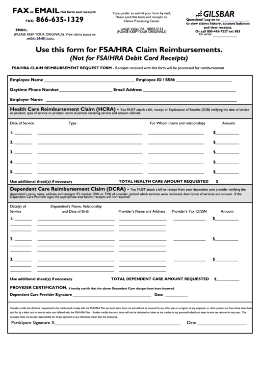 Fillable Use This Form For Fsa Hra Claim Onslow County Printable pdf