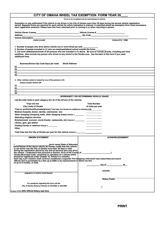 Fillable Wheel Tax Form - City Of Omaha Finance Department Printable pdf