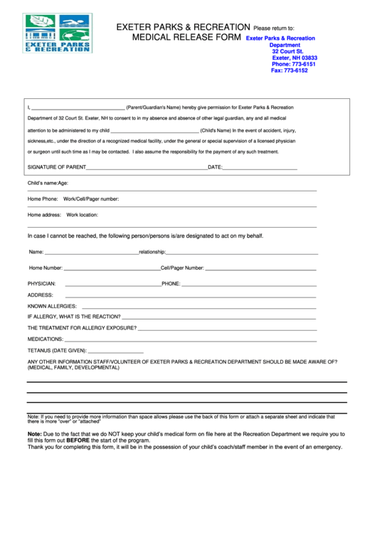 Youth Medical Release Form Printable pdf