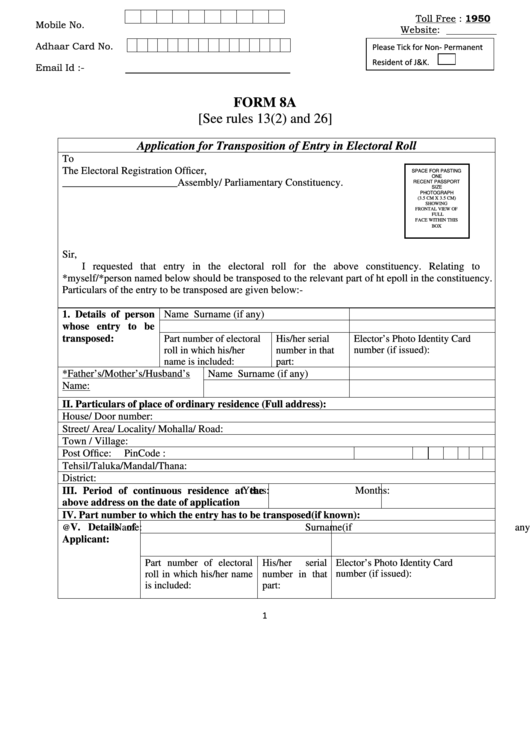 Form 8a - Chief Electoral Officer Printable pdf