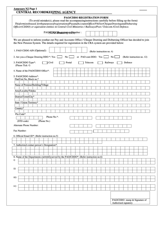 Pao/cddo Registration Form - Central Recordkeeping Agency Printable pdf