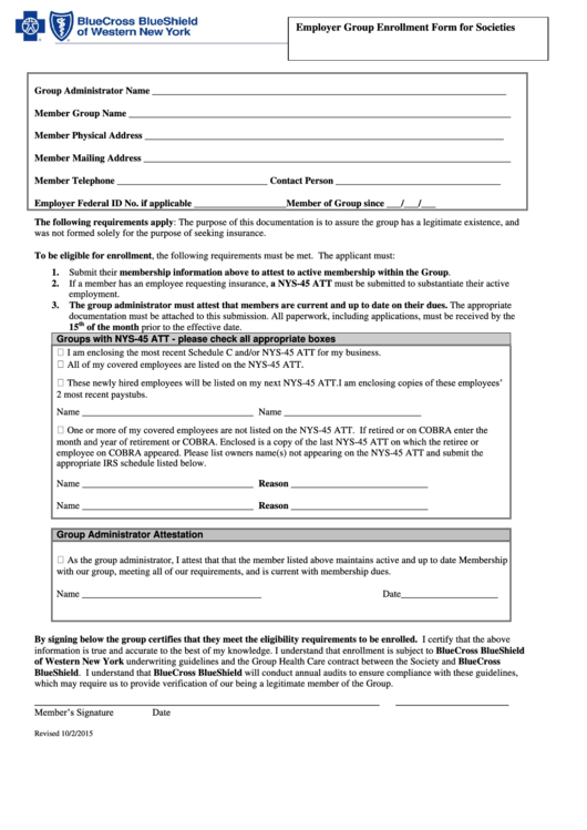 Employer Group Enrollment Form For Societies - Ahrens Bar Printable pdf