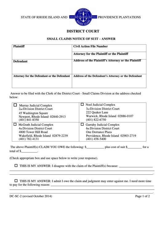 Fillable District Court Rhode Island Judiciary printable pdf download