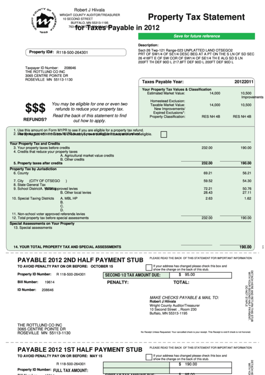 Property Tax Statement printable pdf download