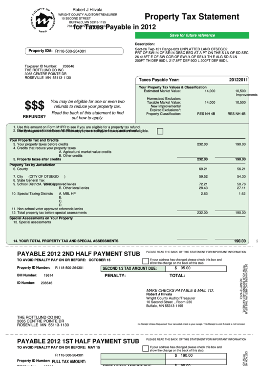 Property Tax Statement Printable Pdf Download