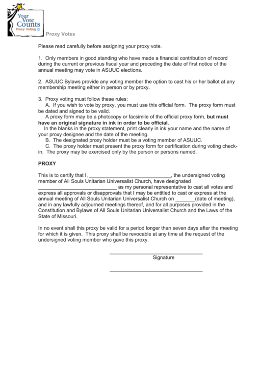 Proxy Votes Form Printable pdf