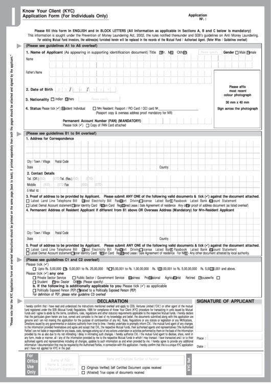 Know Your Customer (Kyc) Application Form Printable pdf