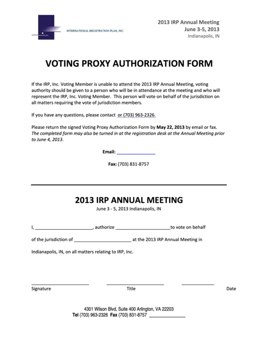 Voting Proxy Authorization Form printable pdf download