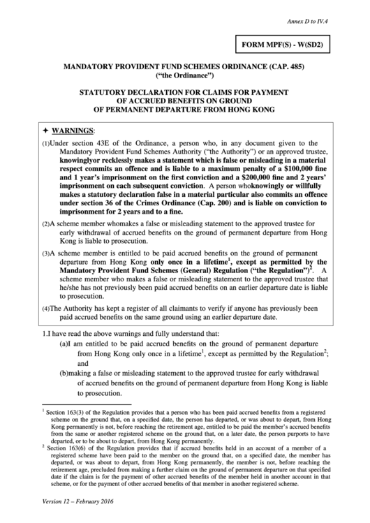 Statutory Declaration For Claims For Payment