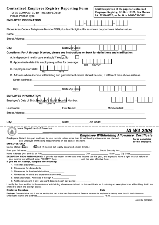 Form Ia W4 - Employee Withholding Allowance Certificate - 2004