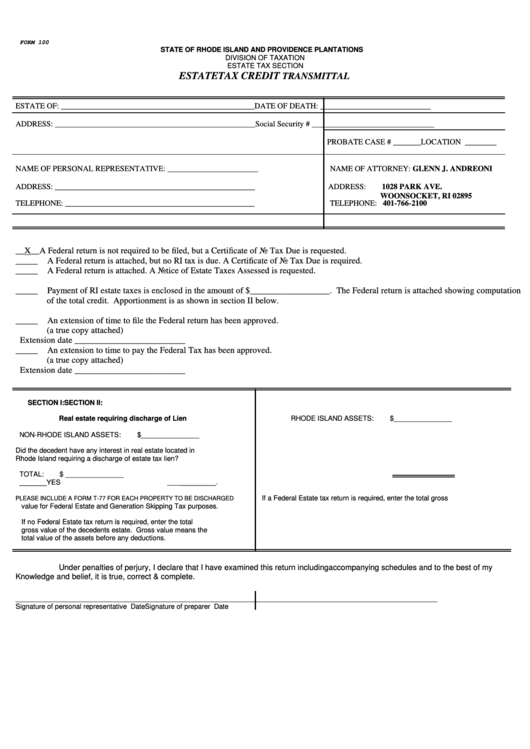Form T-77 - Estate Tax Credit Transmittal Printable pdf