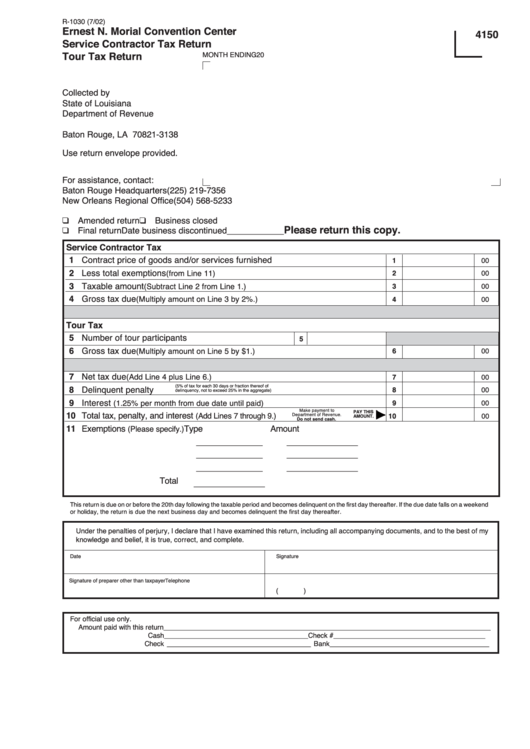 Service Contractor Tour Tax Return Form