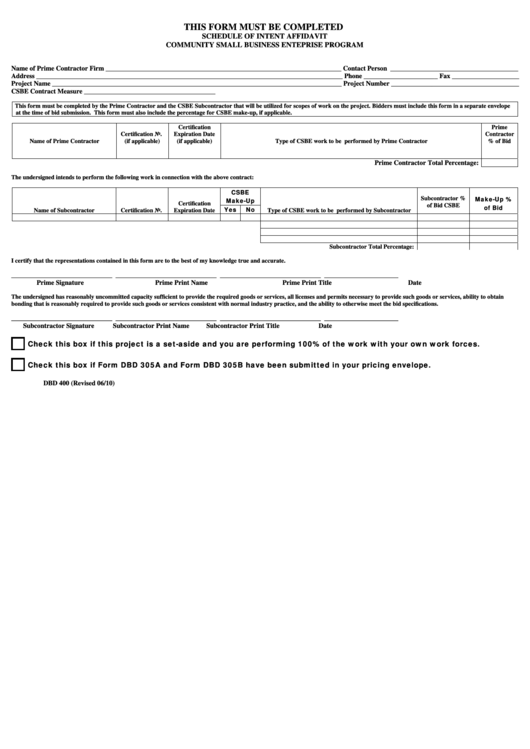 Miami Dade County Schedule Of Intent Affidavit Printable pdf