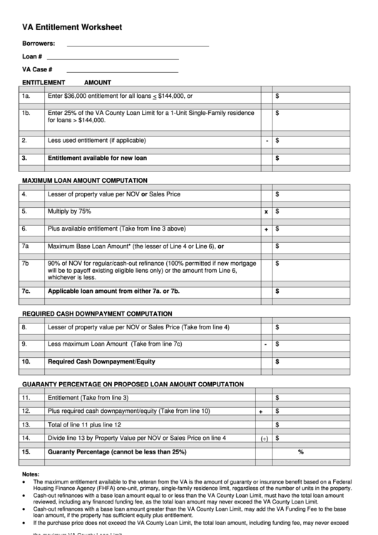 Va Entitlement Worksheet Fillable 2022