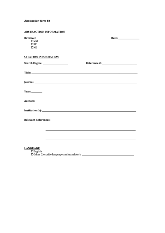 Abstraction Form S1 - Cdc Stacks Printable pdf