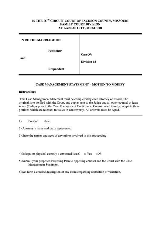 Case Management Statement Printable pdf