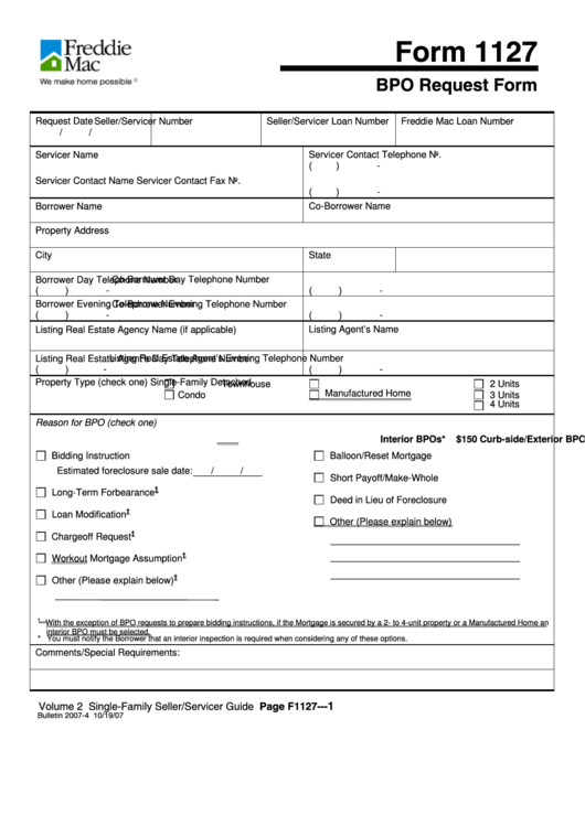 Form 1127 - Bpo Request Form Printable pdf