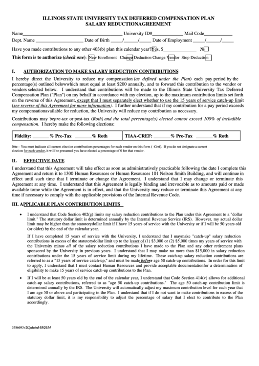 Fillable Illinois State University Tax Deferred Compensation Printable pdf