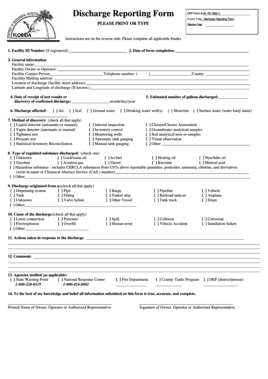 Discharge Reporting Form Printable pdf
