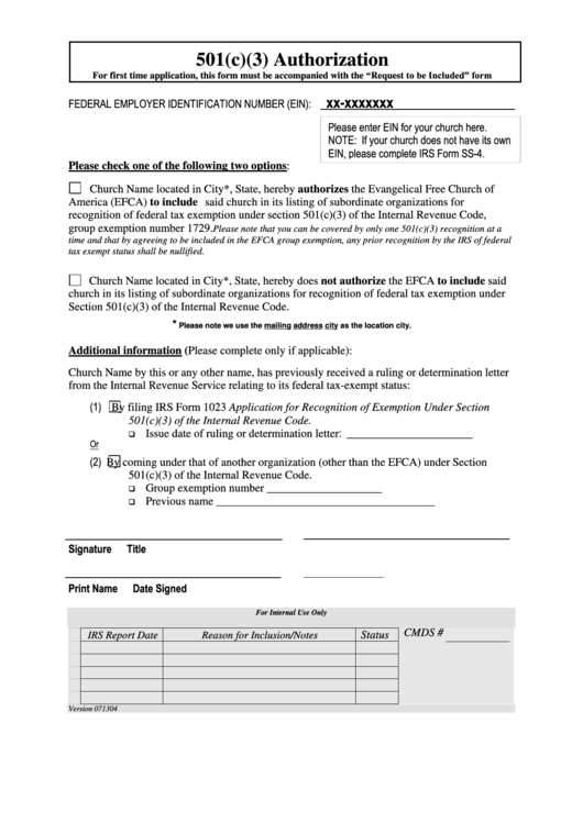 501(C)(3) Authorization Form Printable pdf