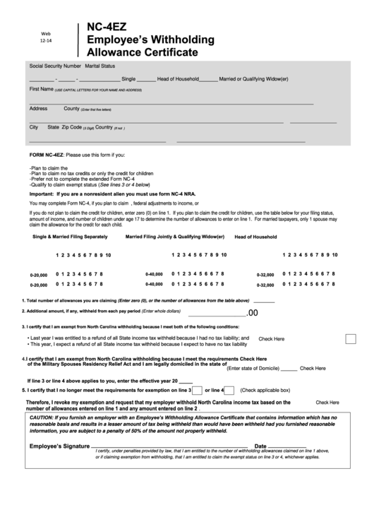 Nc 4ez Fillable Form Printable Forms Free Online