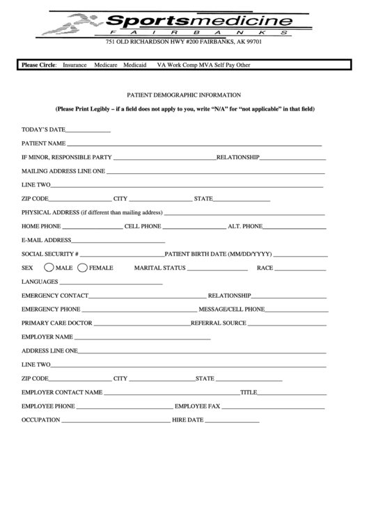 Patient Demographic Information Printable Pdf Download