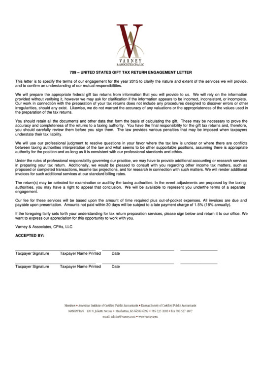 709t Engagement Letter - Varney & Associates, Cpas, Llc. Printable pdf