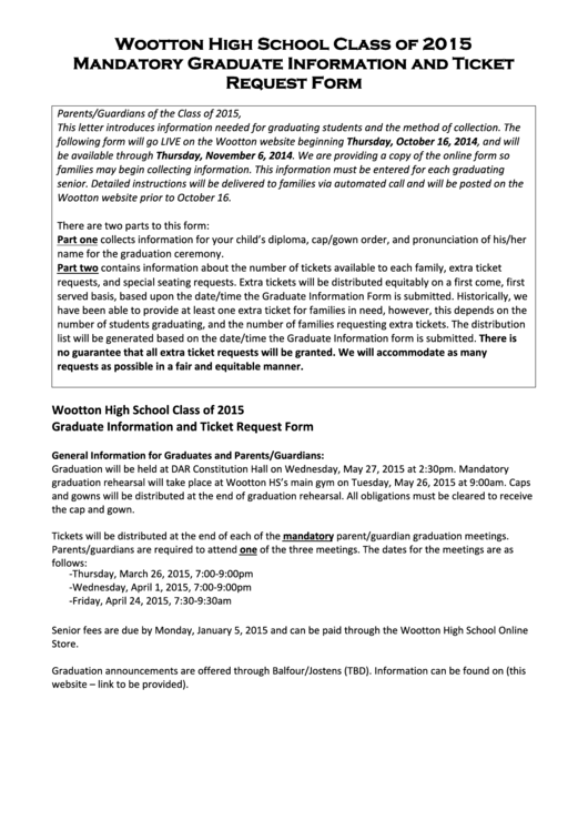 Wootton High School Class Of 2015 Mandatory Graduate Information Printable pdf