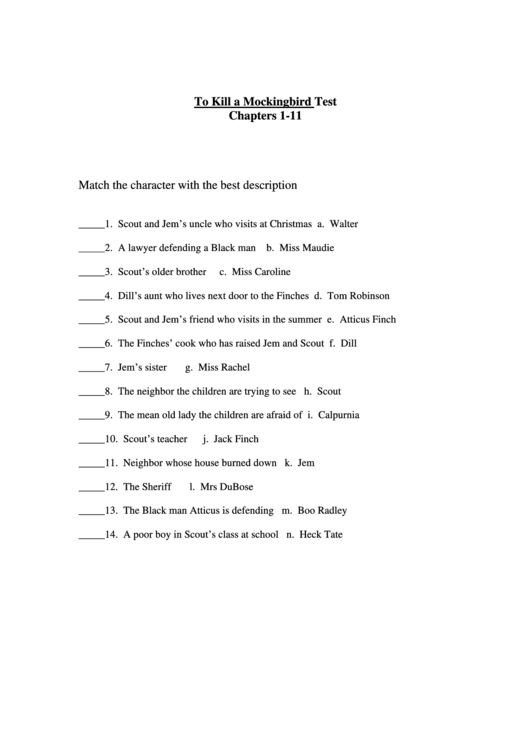 To Kill A Mockingbird Test Printable pdf