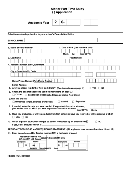 Aid For Part-Time Study (A.p.t.s.) Application Printable pdf