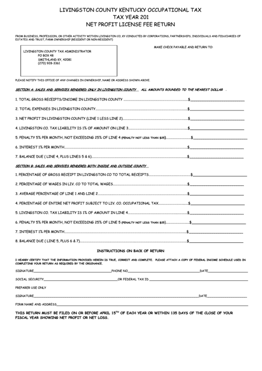 Livingston County Kentucky Occupational Tax printable pdf download