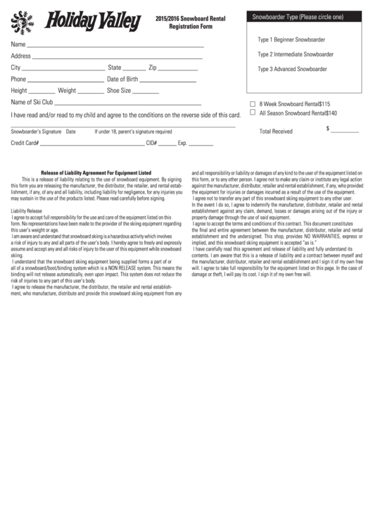 Snowboard Rental Registration Form - Nichols School
