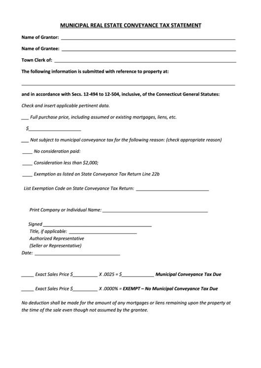 Municipal Conveyance Tax Return Connecticut Town Clerks printable pdf