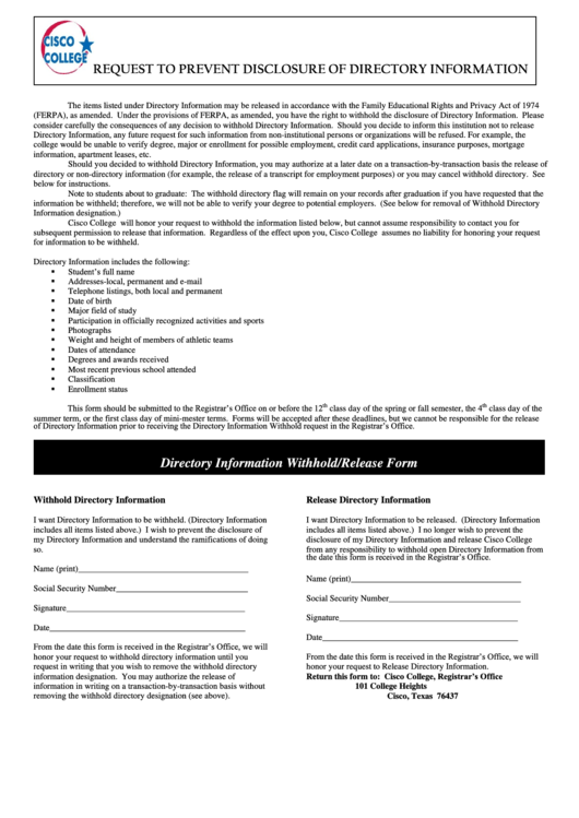Nondisclosure Form - Cisco College Printable pdf