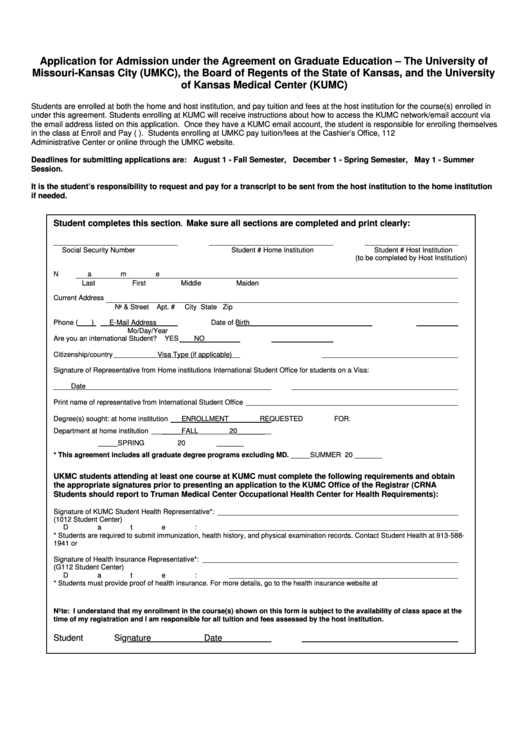 Application For Admission Under The Agreement On Graduate Education Printable pdf