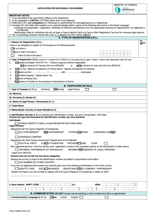 Application For Obtaining A Tax Number Printable Pdf Download