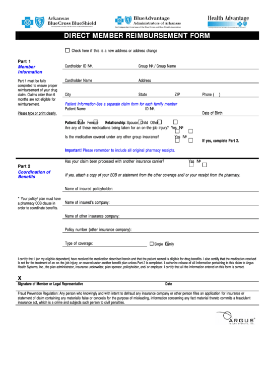Direct Member Reimbursement Form Printable pdf