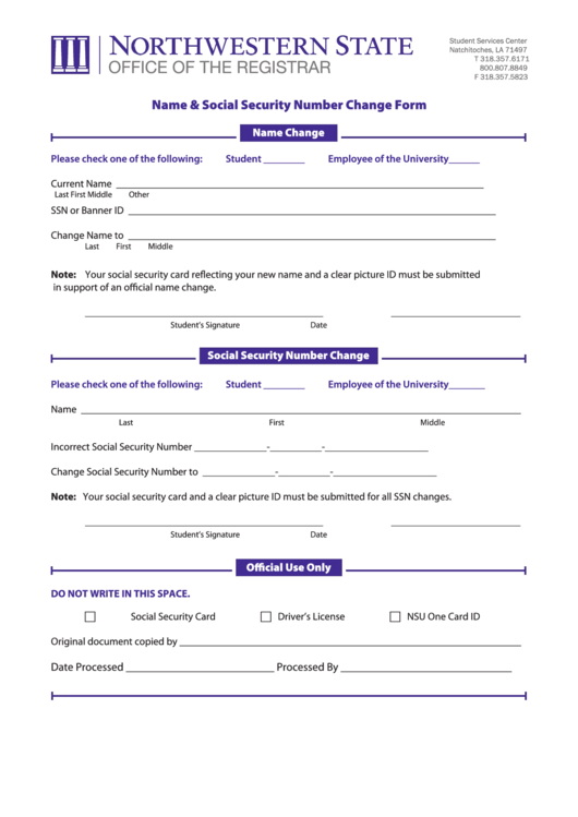 Name & Social Security Number Change Form Printable pdf
