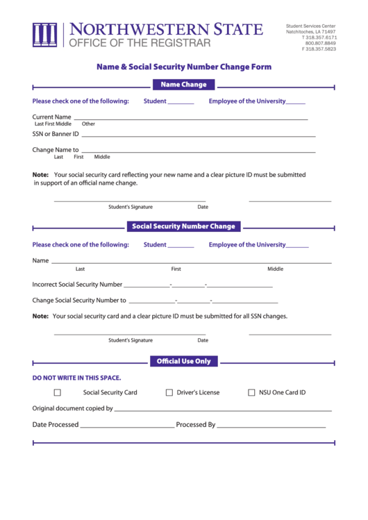 Name Social Security Number Change Form Printable Pdf Download