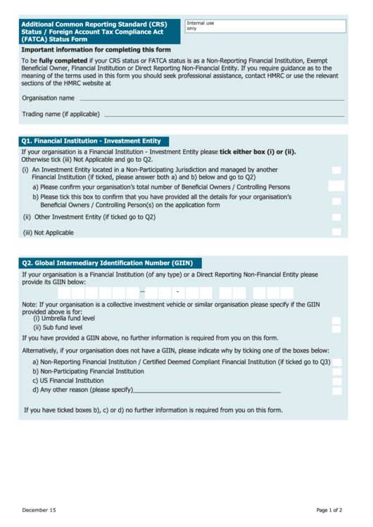 Additional Common Reporting Standard Status Printable pdf
